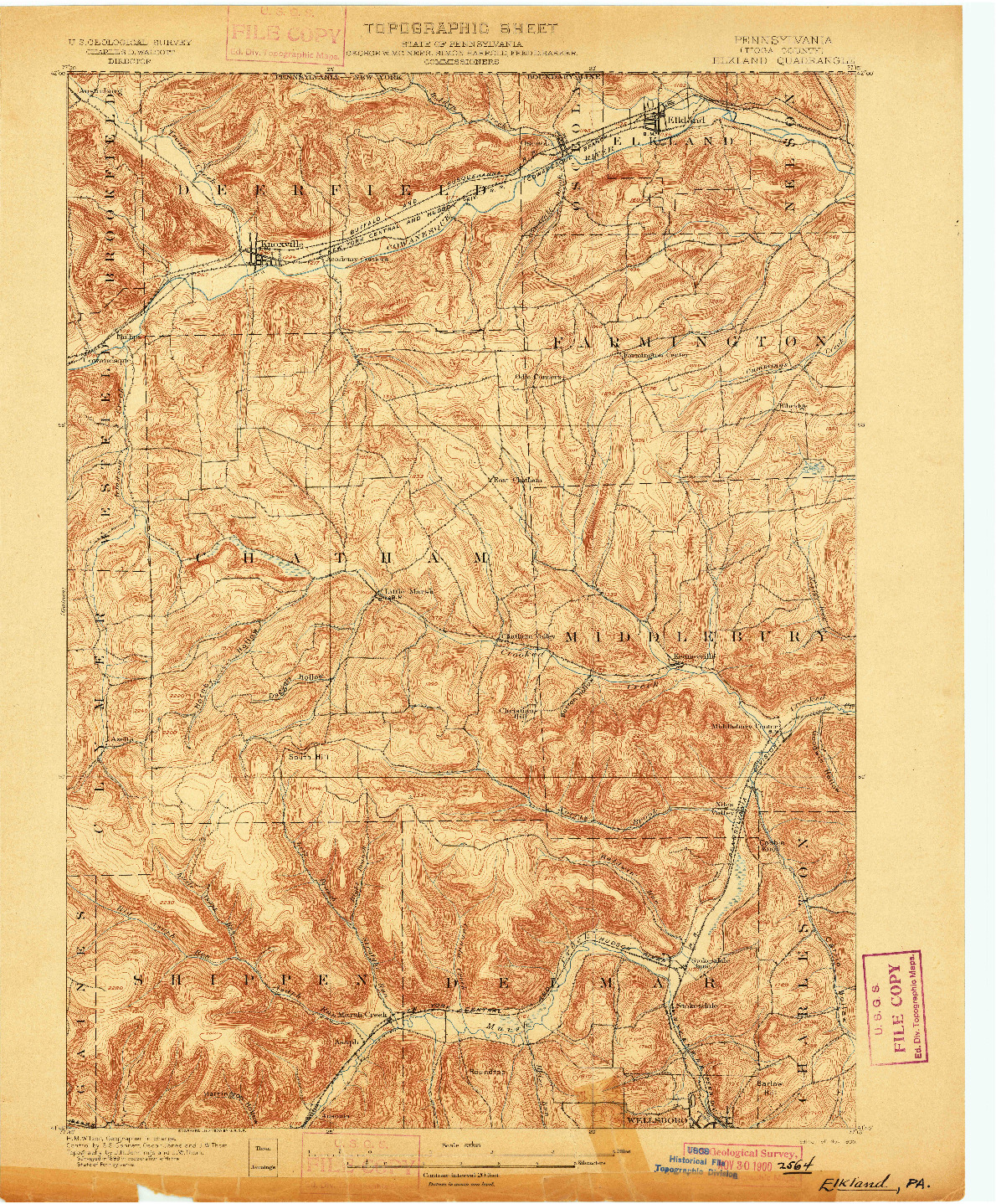 USGS 1:62500-SCALE QUADRANGLE FOR ELKLAND, PA 1900