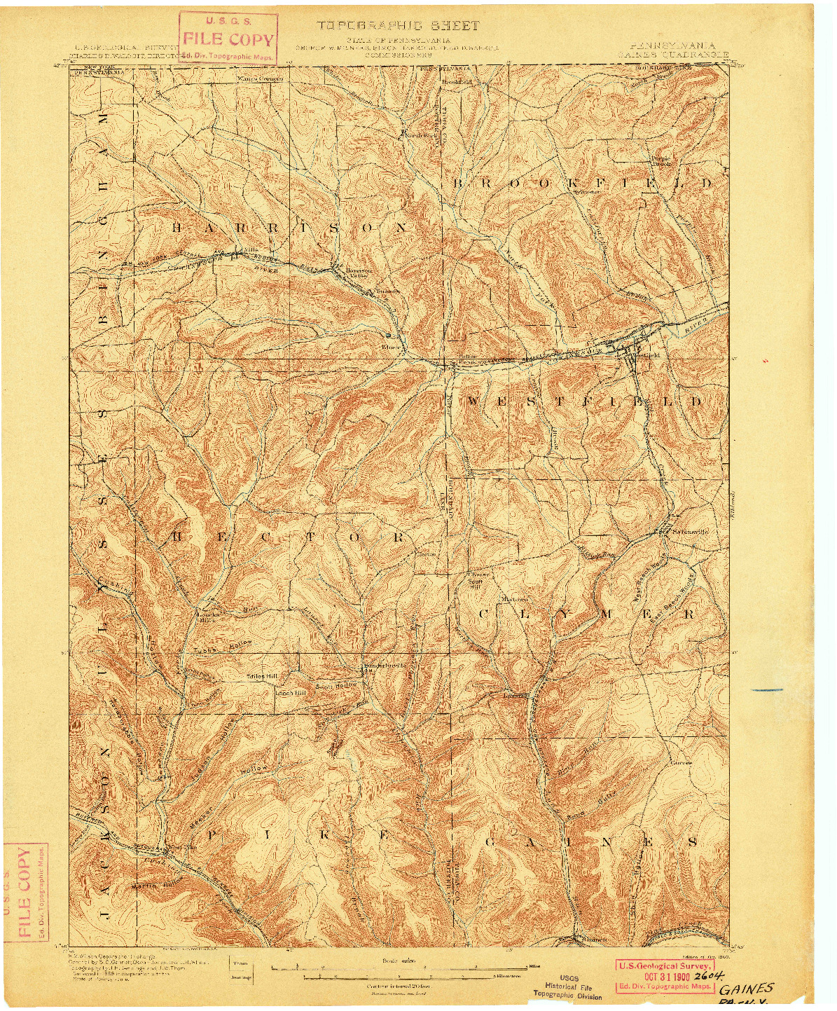 USGS 1:62500-SCALE QUADRANGLE FOR GAINES, PA 1900