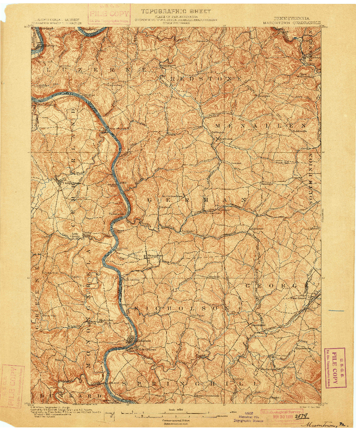 USGS 1:62500-SCALE QUADRANGLE FOR MASONTOWN, PA 1900