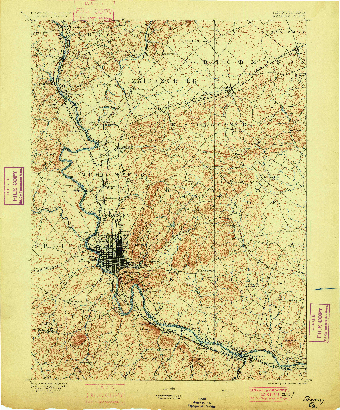 USGS 1:62500-SCALE QUADRANGLE FOR READING, PA 1894
