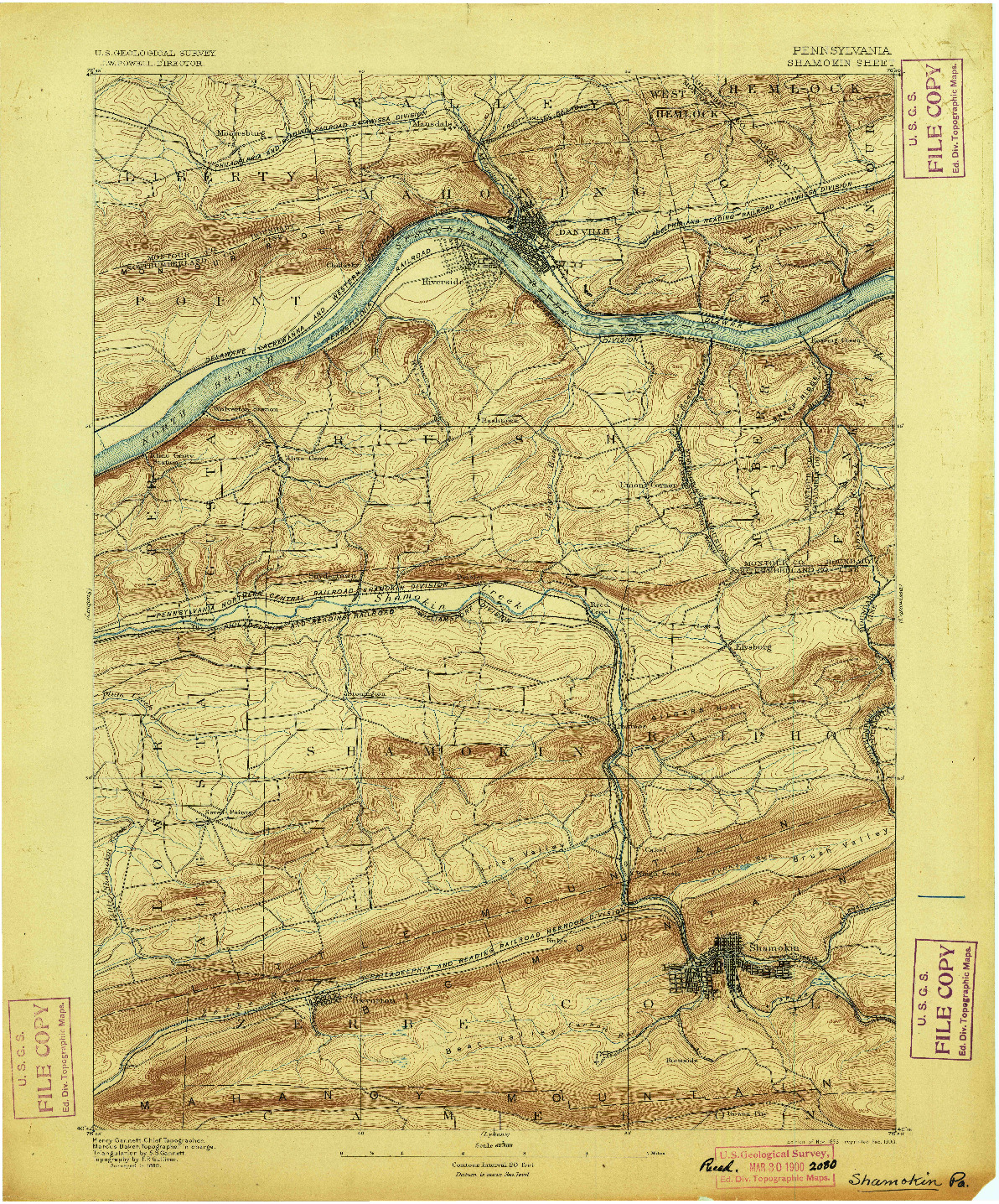 USGS 1:62500-SCALE QUADRANGLE FOR SHAMOKIN, PA 1893