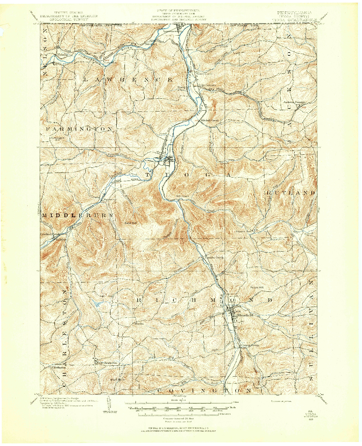 USGS 1:62500-SCALE QUADRANGLE FOR TIOGA, PA 1900