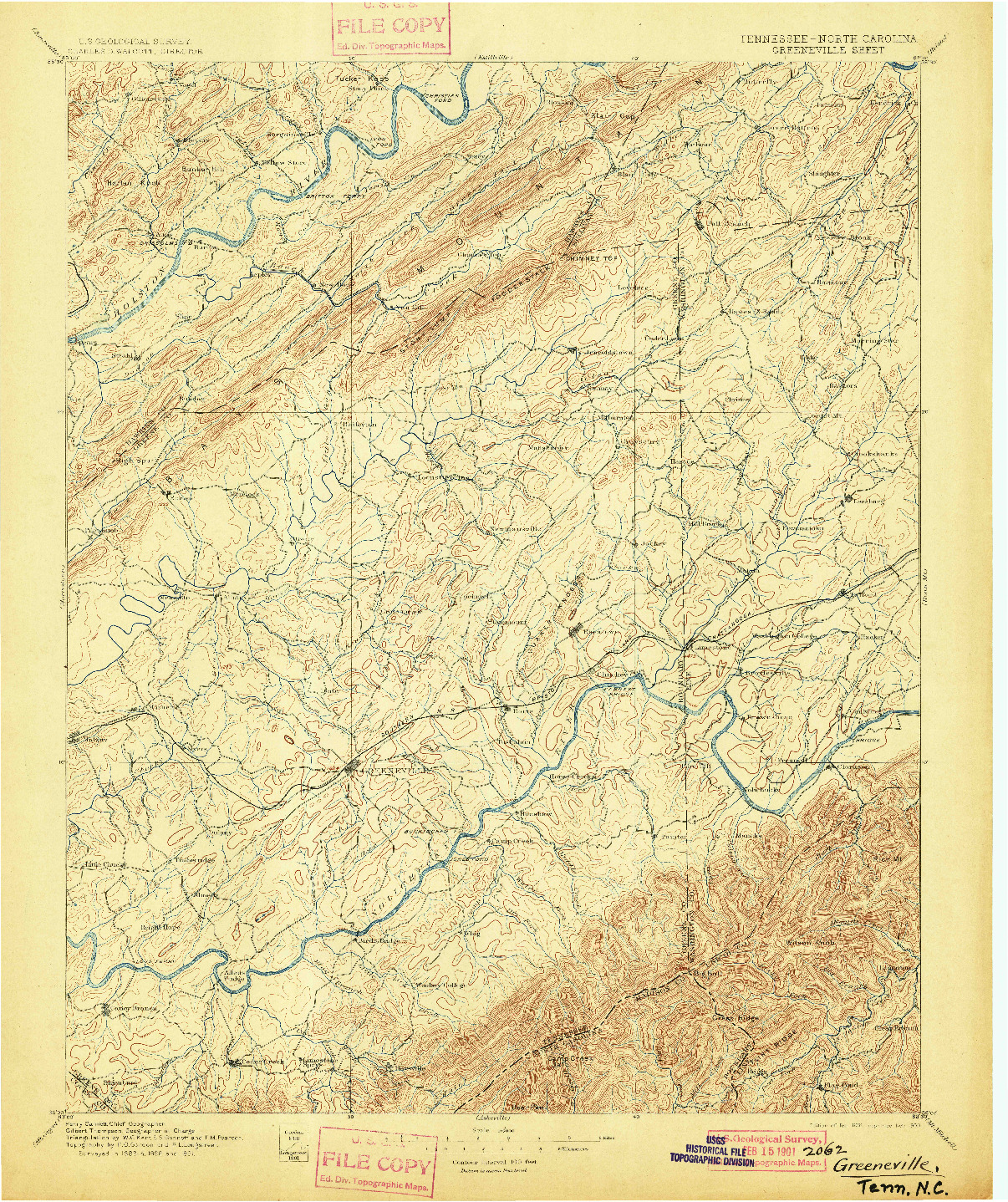 USGS 1:125000-SCALE QUADRANGLE FOR GREENEVILLE, TN 1896