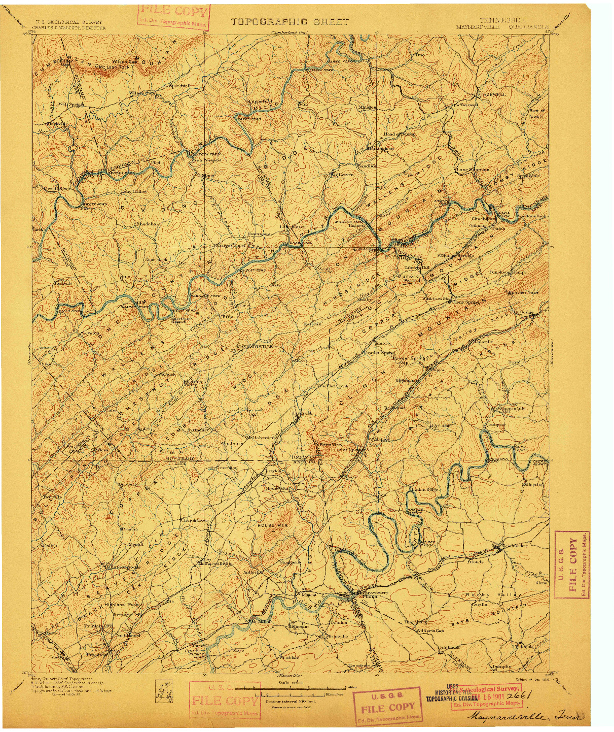 USGS 1:125000-SCALE QUADRANGLE FOR MAYNARDVILLE, TN 1900