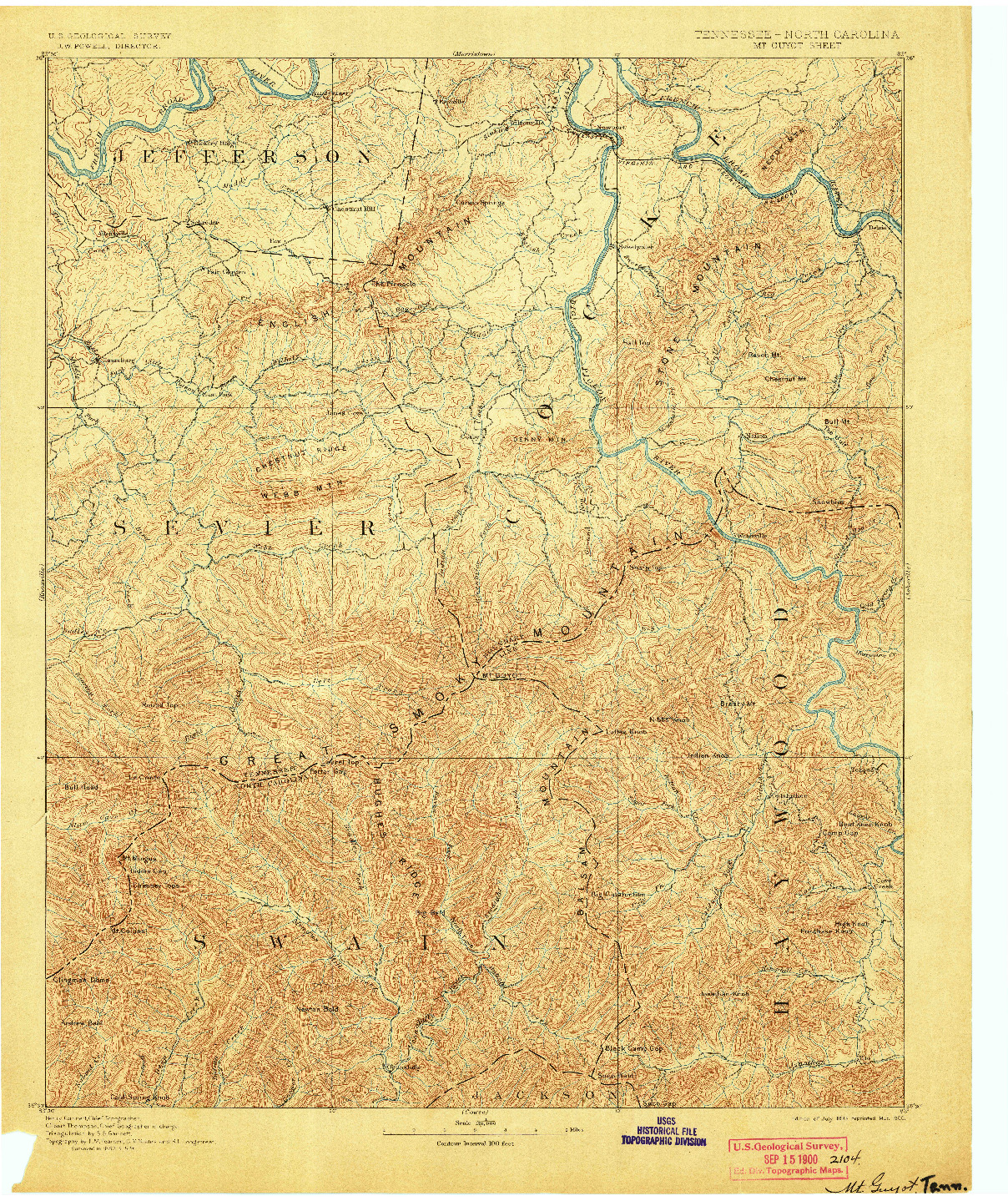 USGS 1:125000-SCALE QUADRANGLE FOR MT GUYOT, TN 1893
