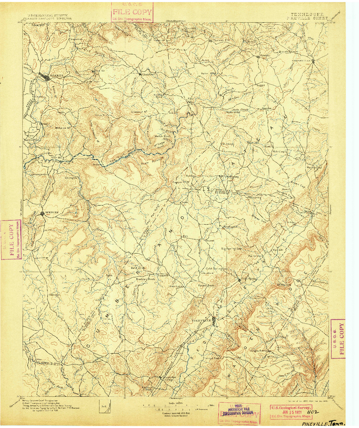 USGS 1:125000-SCALE QUADRANGLE FOR PIKEVILLE, TN 1895