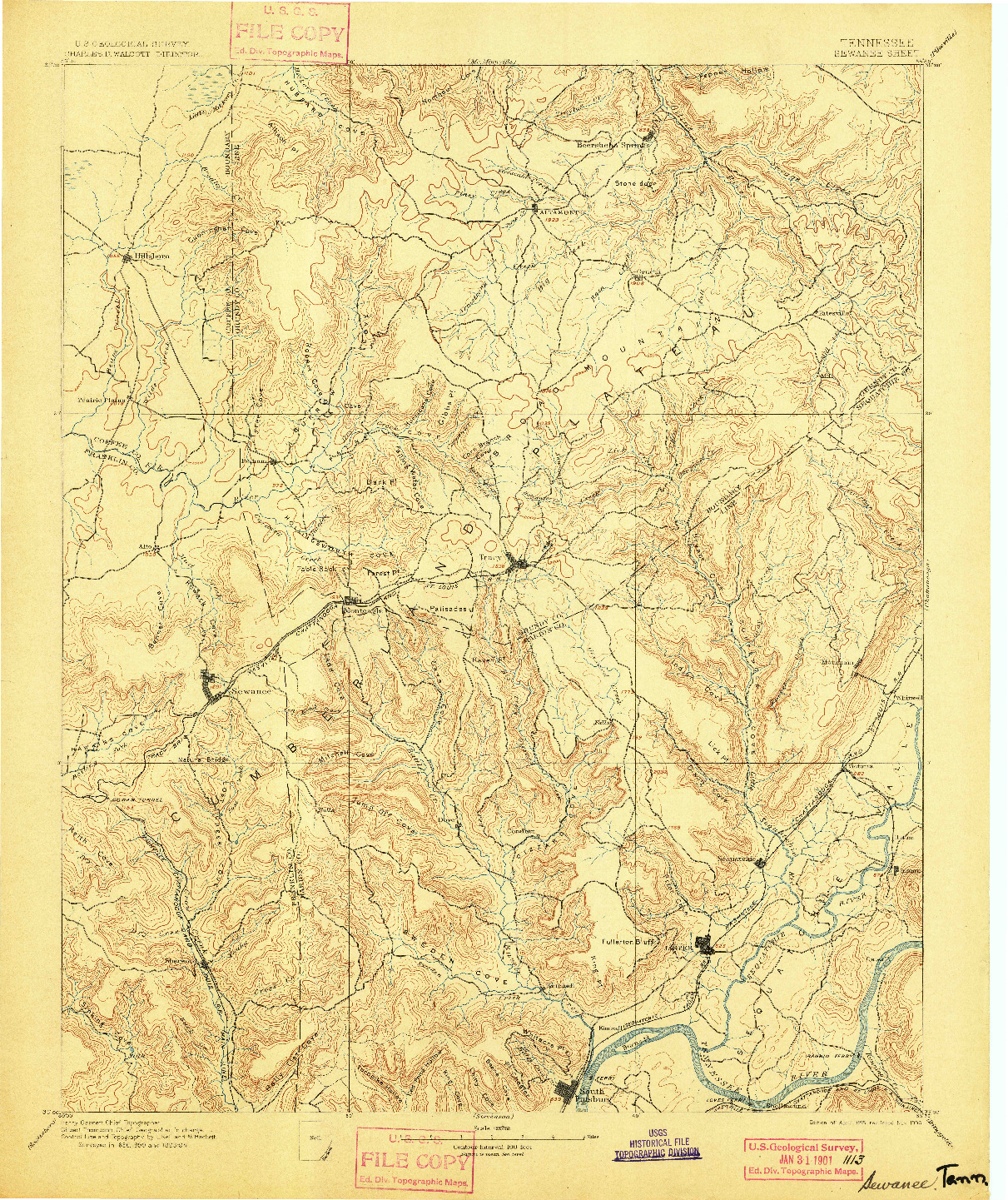 USGS 1:125000-SCALE QUADRANGLE FOR SEWANEE, TN 1895