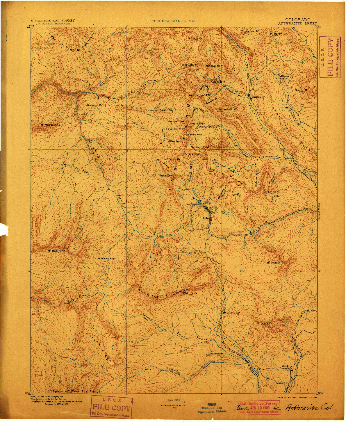 USGS 1:62500-SCALE QUADRANGLE FOR ANTHRACITE, CO 1893