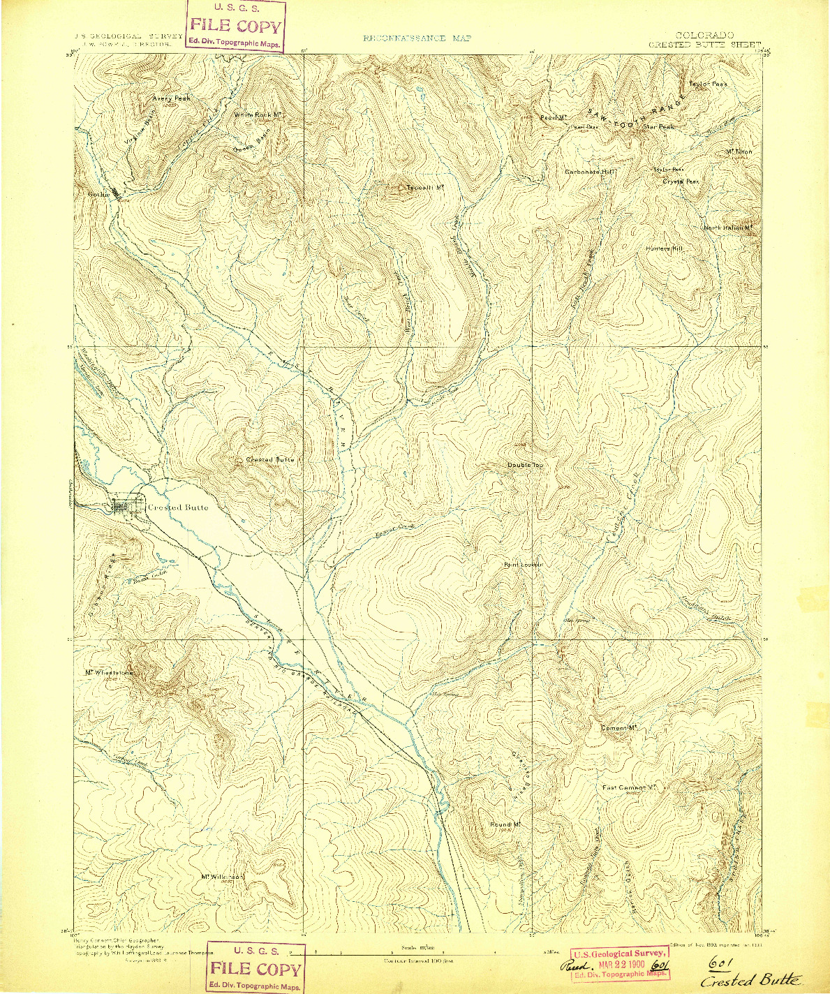 USGS 1:62500-SCALE QUADRANGLE FOR CRESTED BUTTE, CO 1893