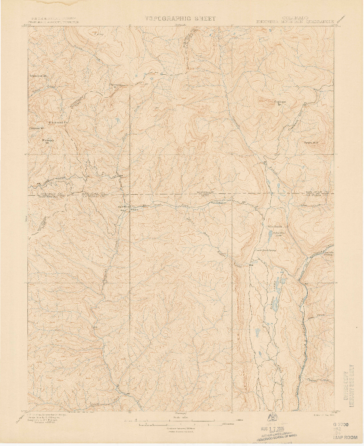 USGS 1:62500-SCALE QUADRANGLE FOR ENGINEER MOUNTAIN, CO 1900