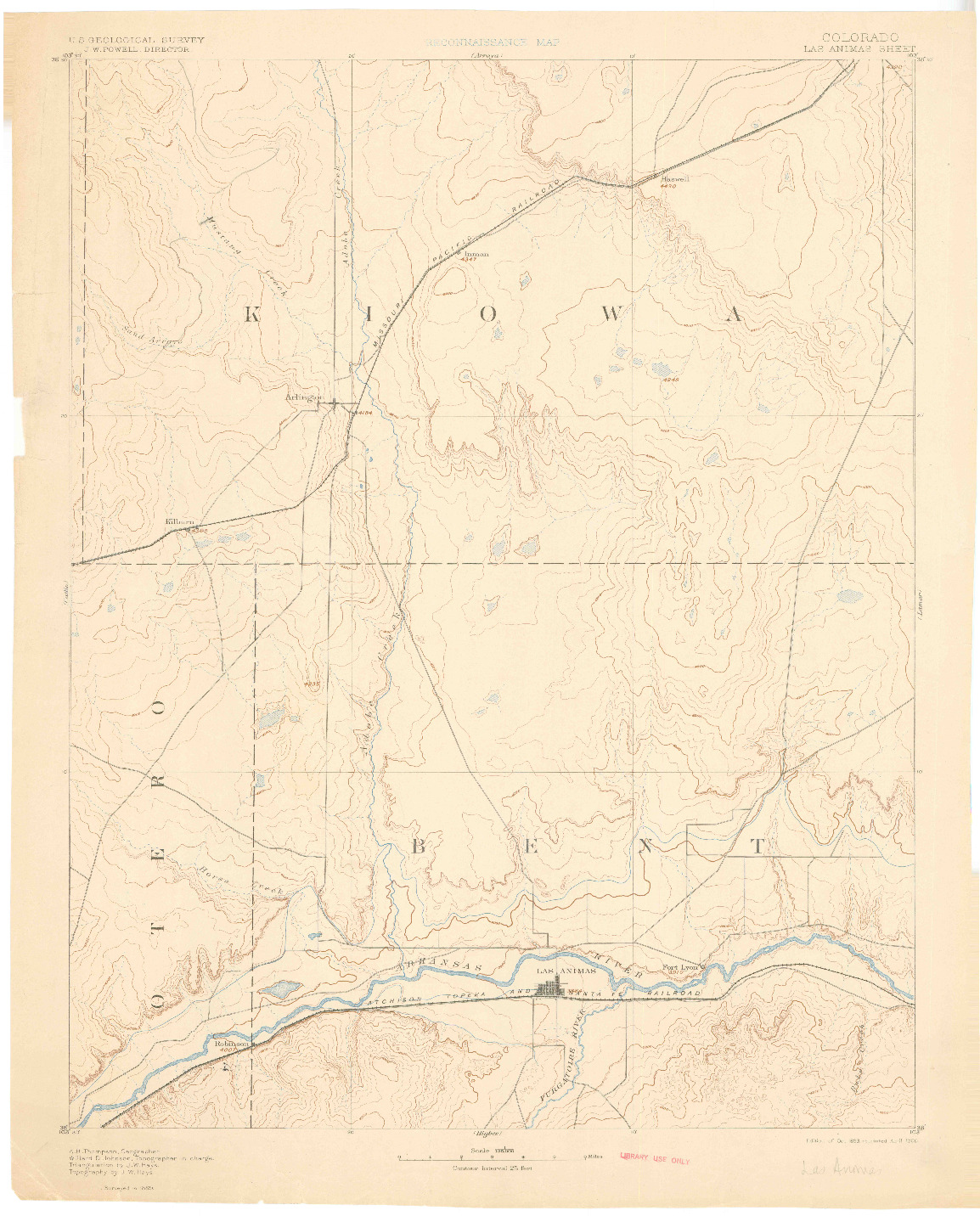 USGS 1:125000-SCALE QUADRANGLE FOR LAS ANIMAS, CO 1893