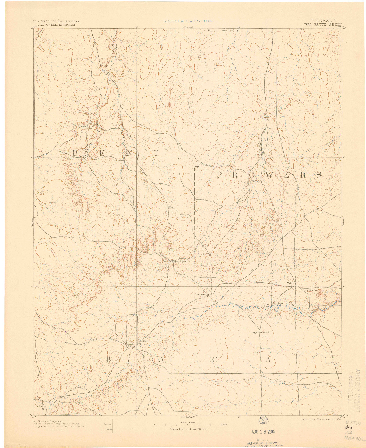 USGS 1:125000-SCALE QUADRANGLE FOR TWO BUTTE, CO 1893