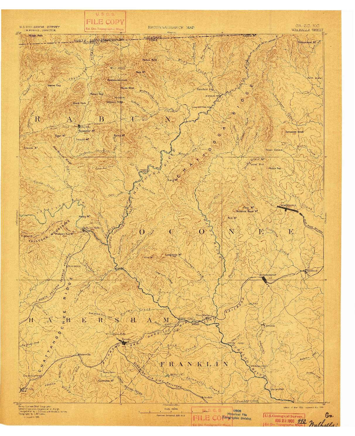 USGS 1:125000-SCALE QUADRANGLE FOR WALHALLA, GA 1892