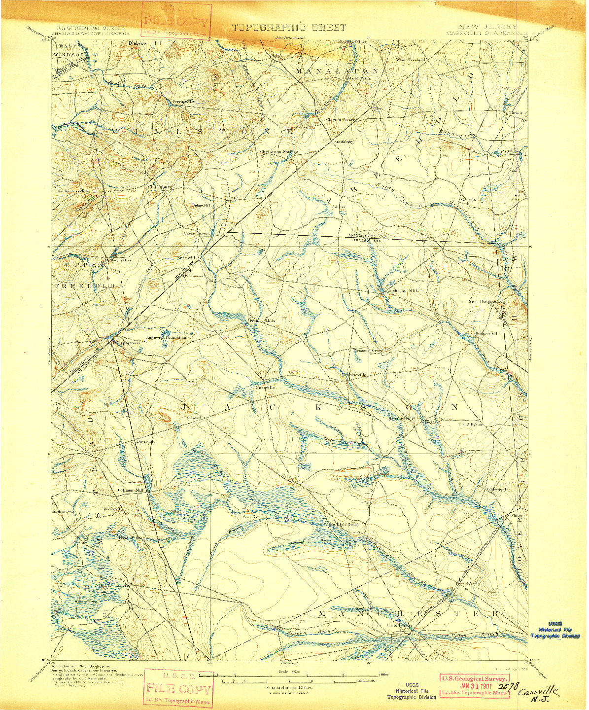 USGS 1:62500-SCALE QUADRANGLE FOR CASSVILLE, NJ 1900