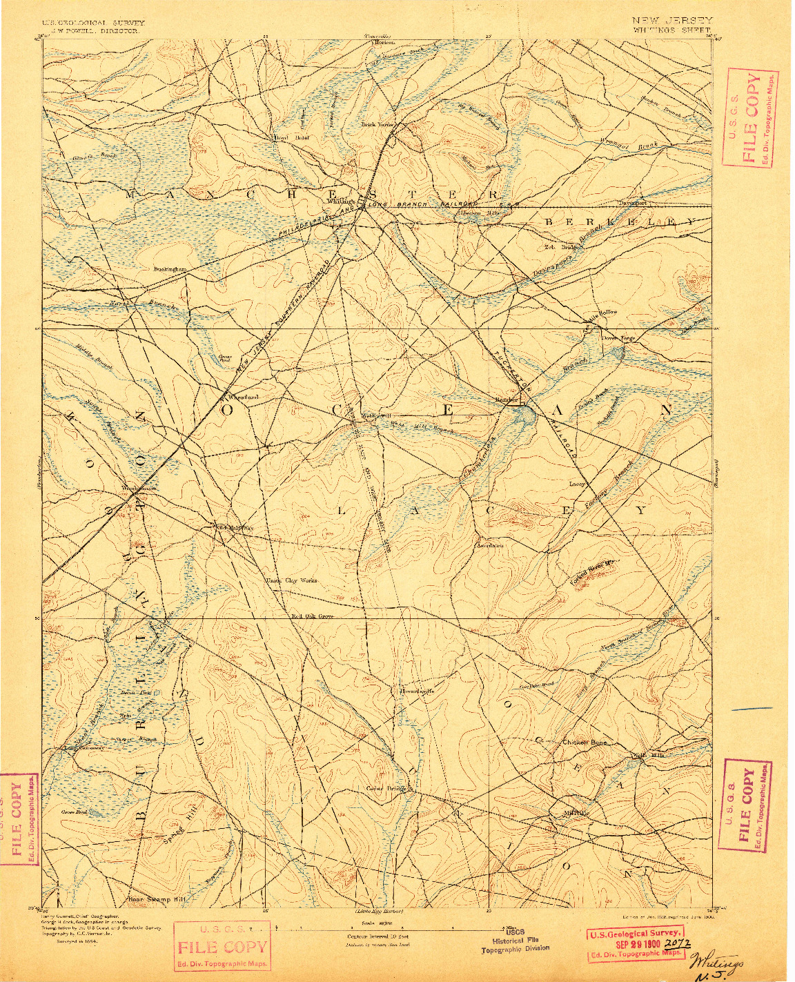 USGS 1:62500-SCALE QUADRANGLE FOR WHITINGS, NJ 1888