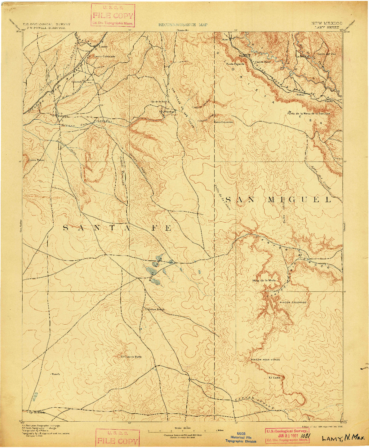 USGS 1:125000-SCALE QUADRANGLE FOR LAMY, NM 1894