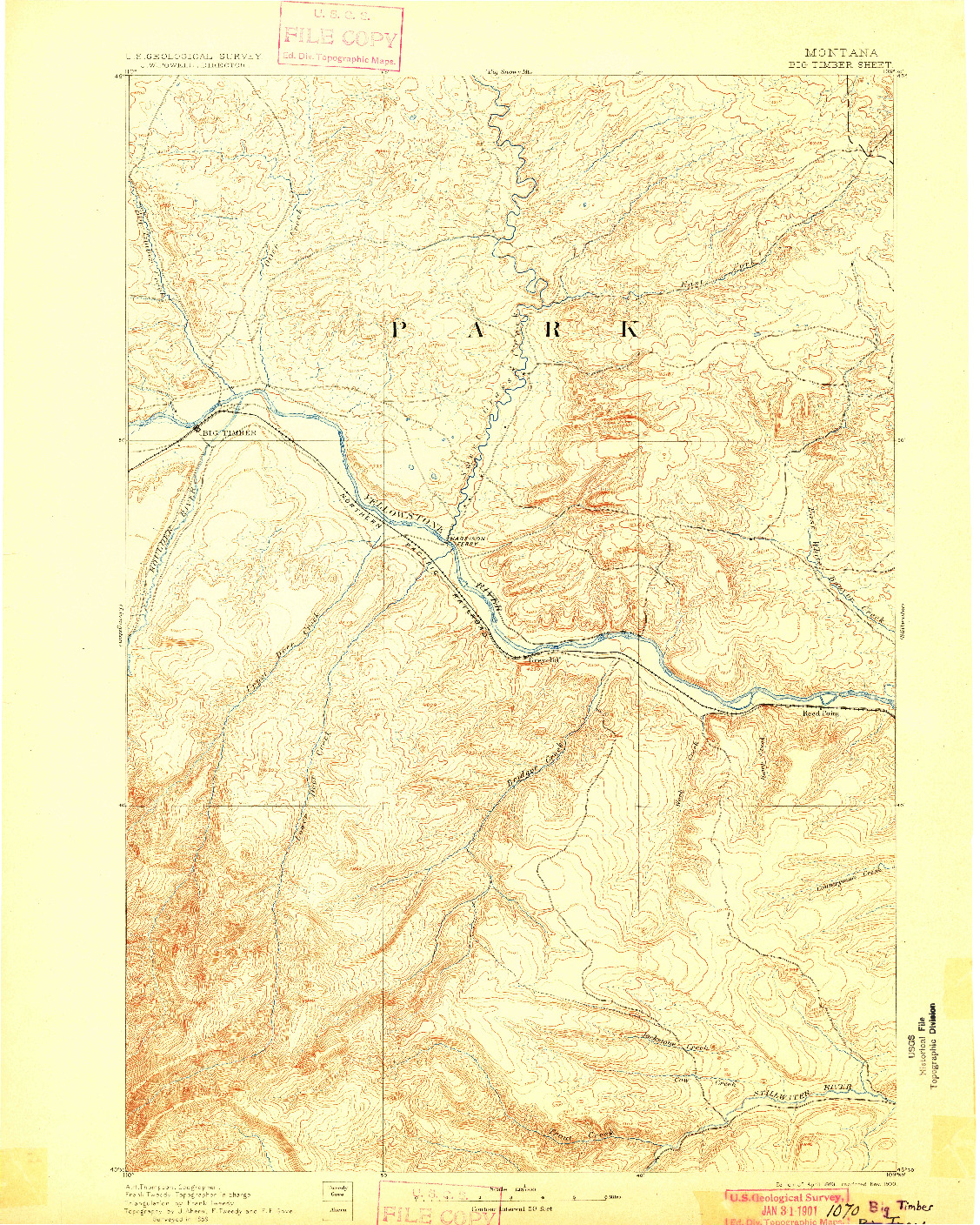 USGS 1:125000-SCALE QUADRANGLE FOR BIG TIMBER, MT 1893