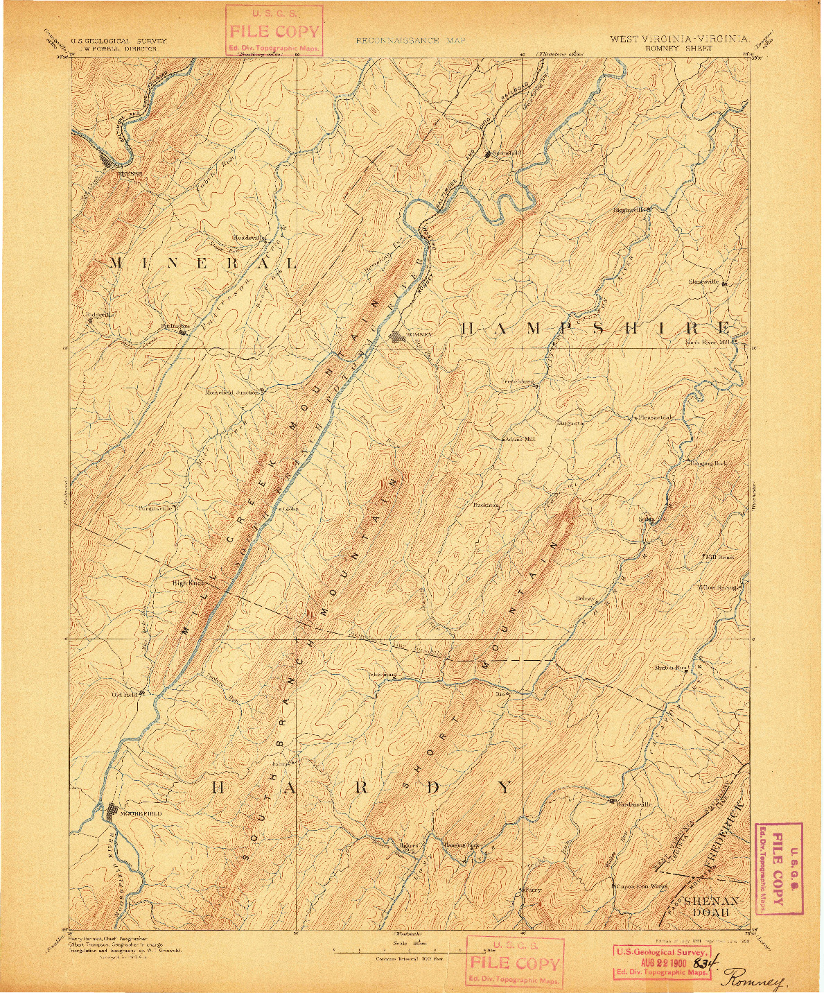 USGS 1:125000-SCALE QUADRANGLE FOR ROMNEY, WV 1891