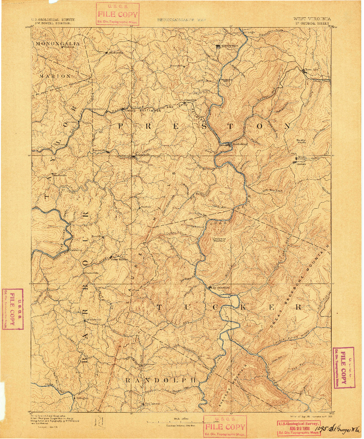 USGS 1:125000-SCALE QUADRANGLE FOR ST. GEORGE, WV 1891