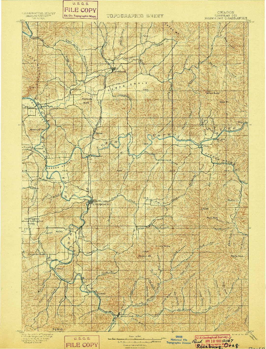 USGS 1:125000-SCALE QUADRANGLE FOR ROSEBURG, OR 1900