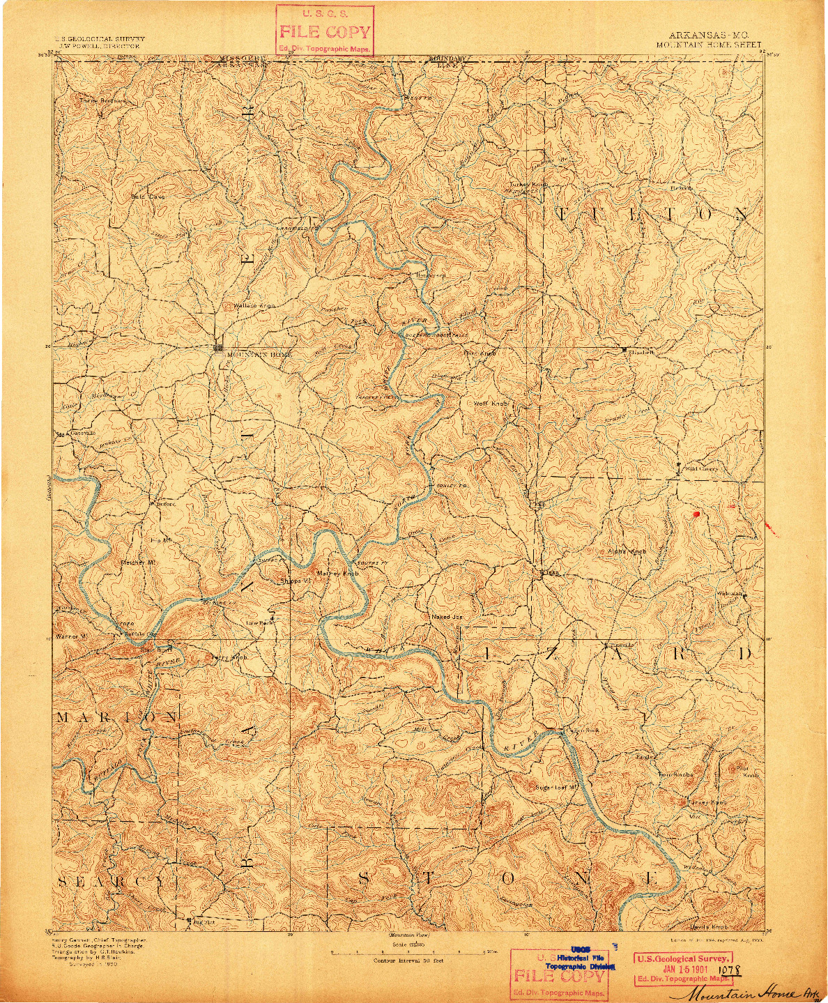 USGS 1:125000-SCALE QUADRANGLE FOR MOUNTAIN HOME, AR 1894