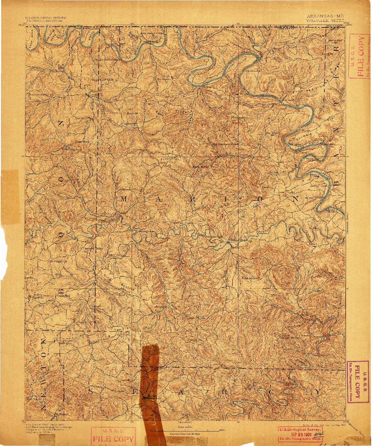 USGS 1:125000-SCALE QUADRANGLE FOR YELLVILLE, AR 1893