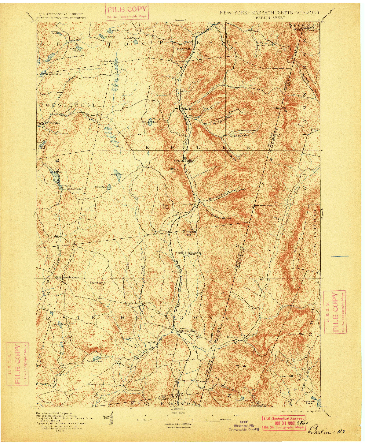 USGS 1:62500-SCALE QUADRANGLE FOR BERLIN, NY 1898