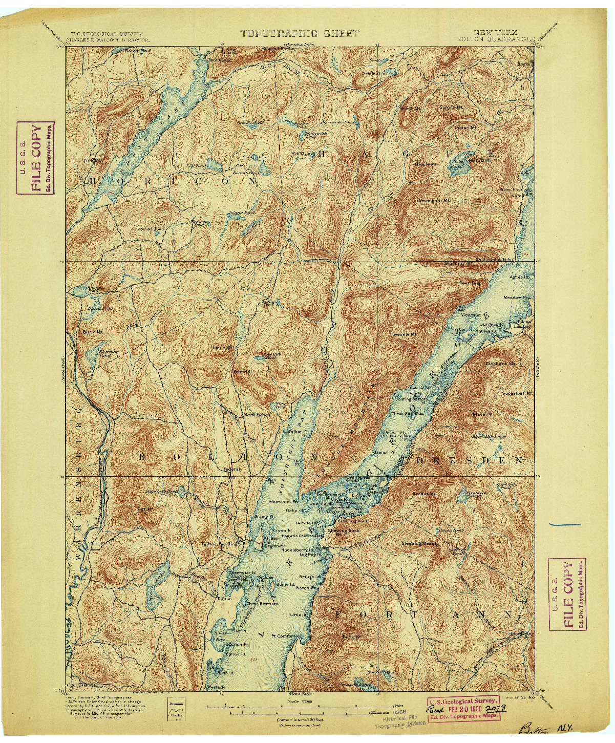 USGS 1:62500-SCALE QUADRANGLE FOR BOLTON, NY 1900