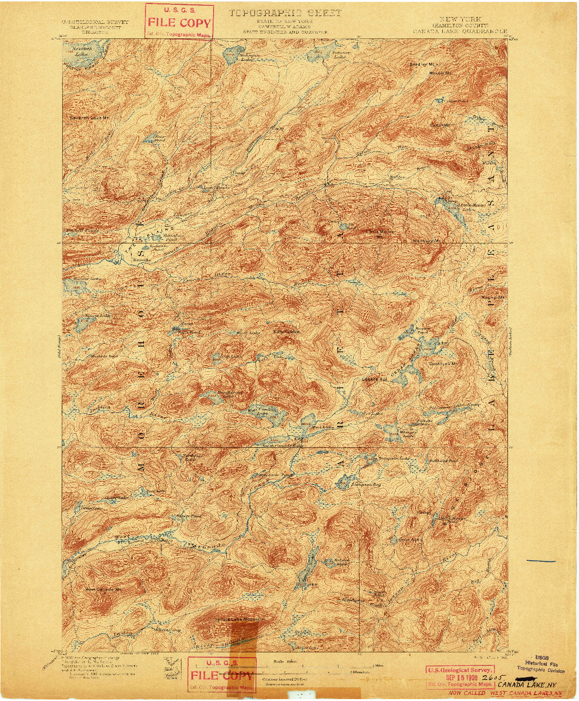 USGS 1:62500-SCALE QUADRANGLE FOR CANADA LAKE, NY 1900