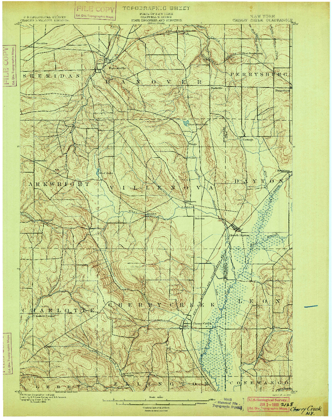USGS 1:62500-SCALE QUADRANGLE FOR CHERRY CREEK, NY 1900