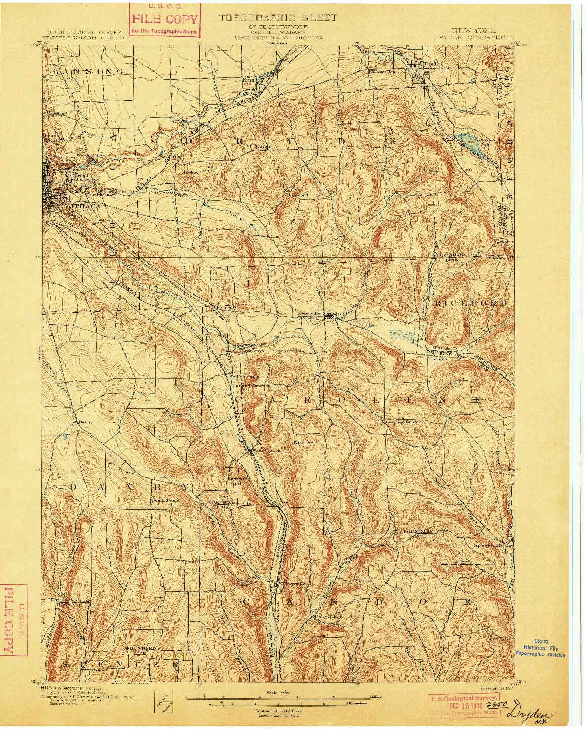 USGS 1:62500-SCALE QUADRANGLE FOR DRYDEN, NY 1900