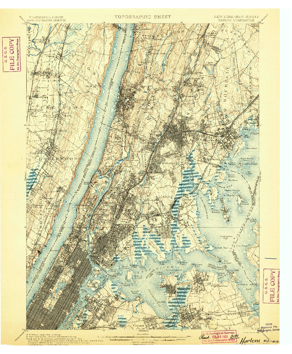 USGS 1:62500-SCALE QUADRANGLE FOR HARLEM, NY 1900