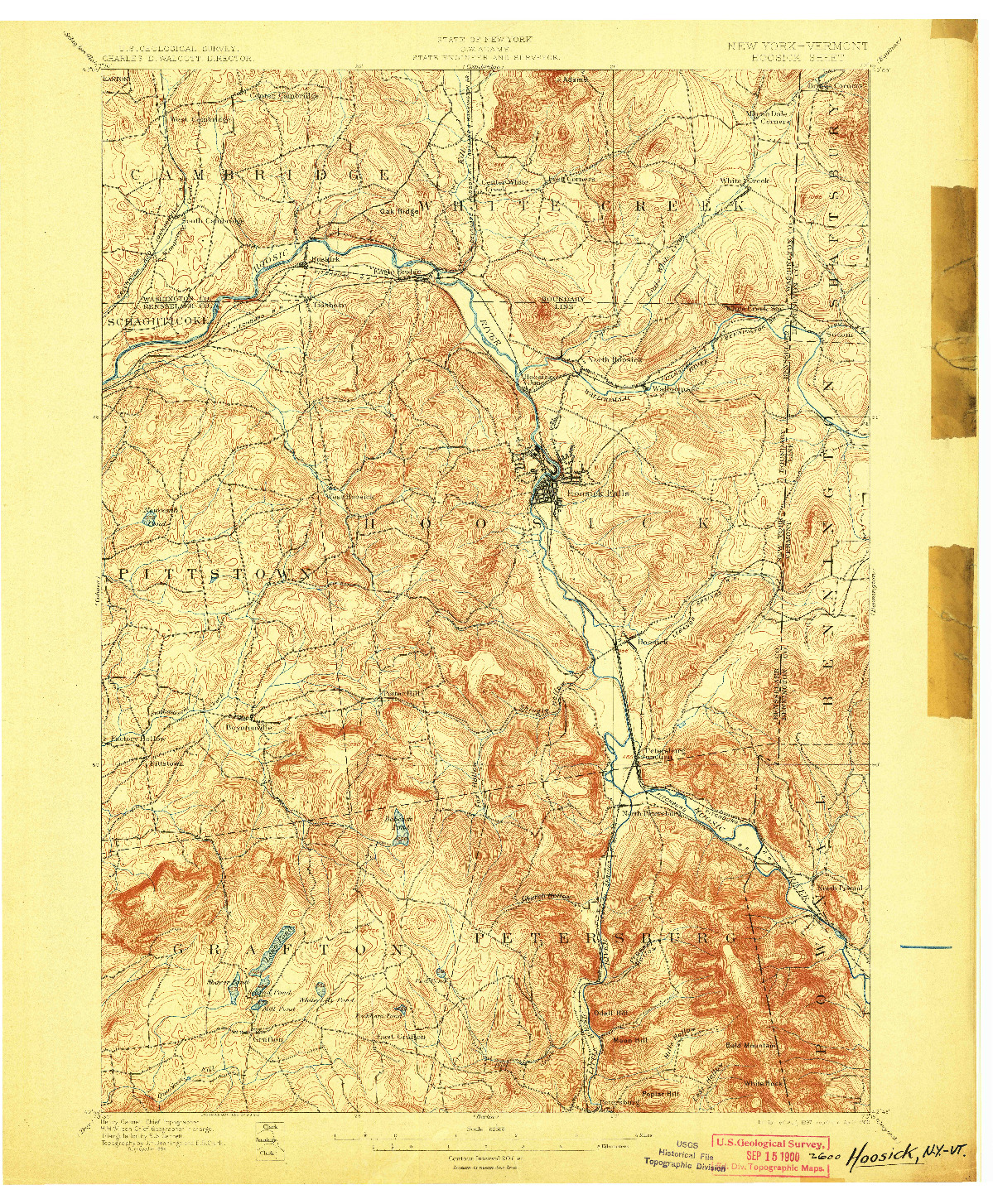 USGS 1:62500-SCALE QUADRANGLE FOR HOOSICK, NY 1897