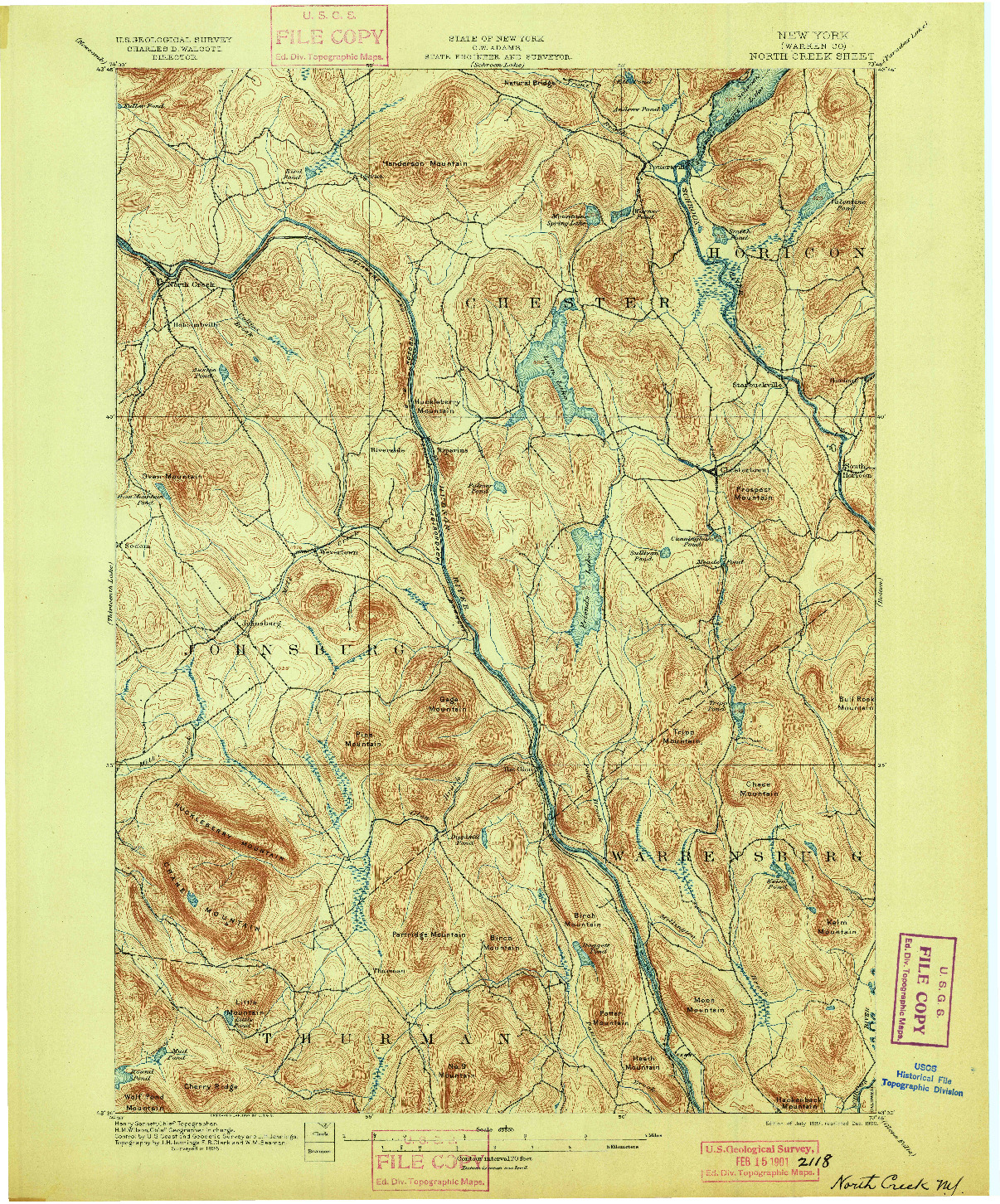 USGS 1:62500-SCALE QUADRANGLE FOR NORTH CREEK, NY 1897