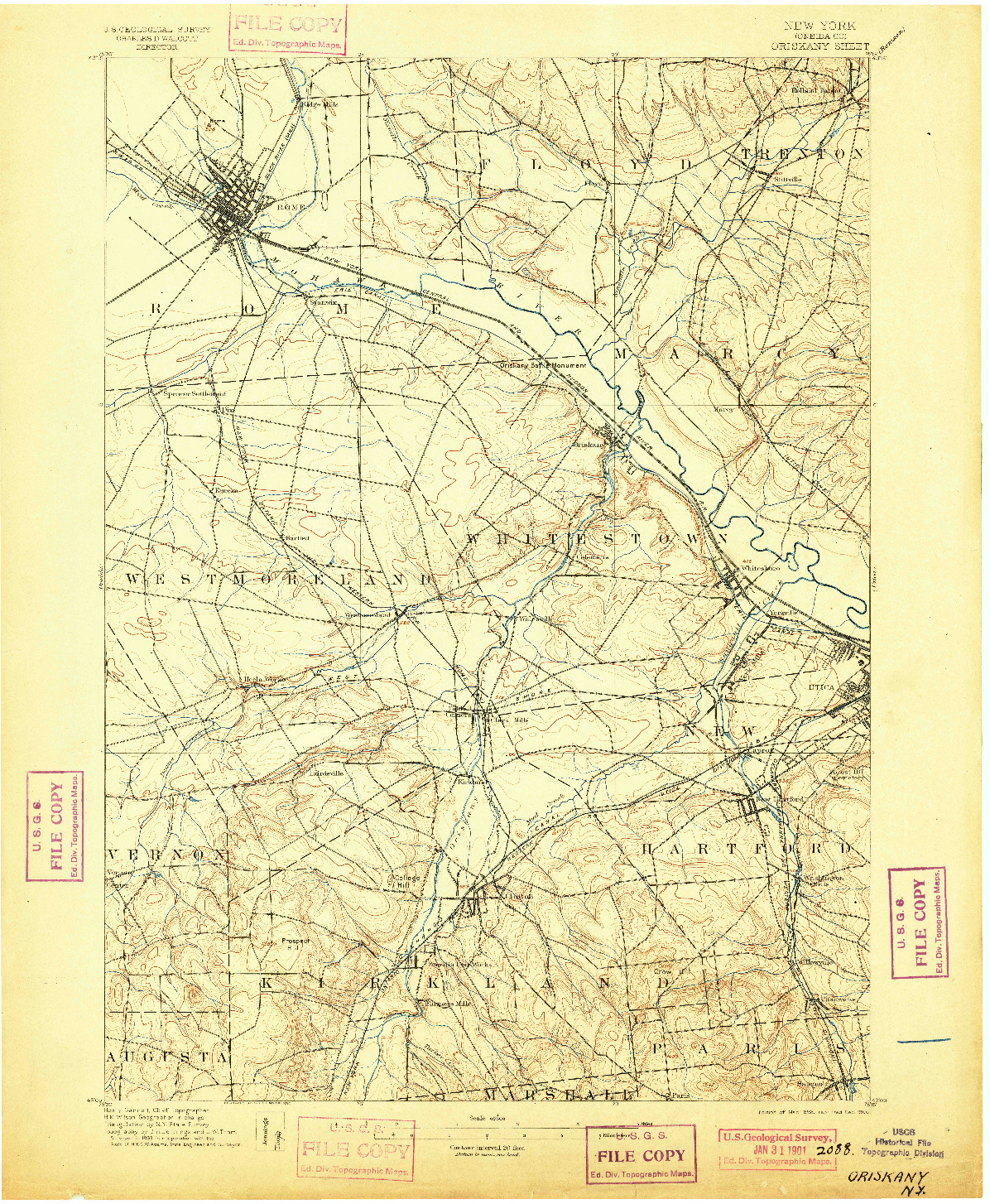USGS 1:62500-SCALE QUADRANGLE FOR ORISKANY, NY 1898