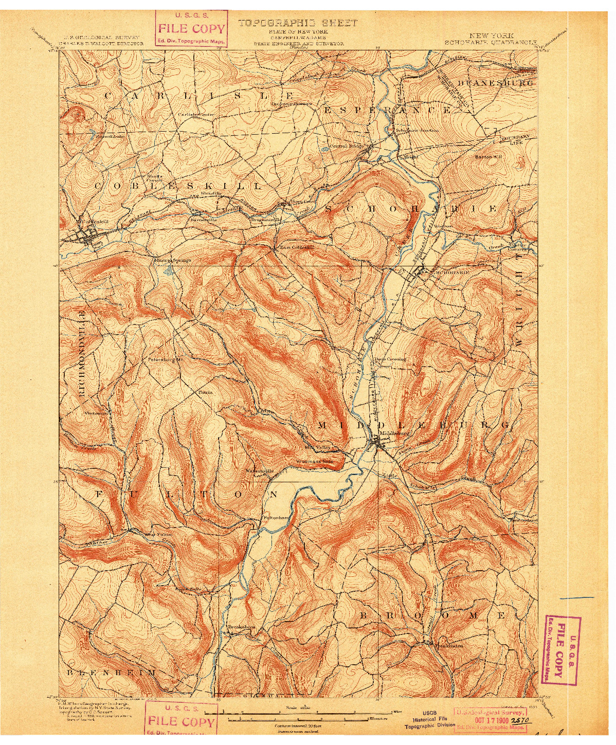 USGS 1:62500-SCALE QUADRANGLE FOR SCHOHARIE, NY 1900