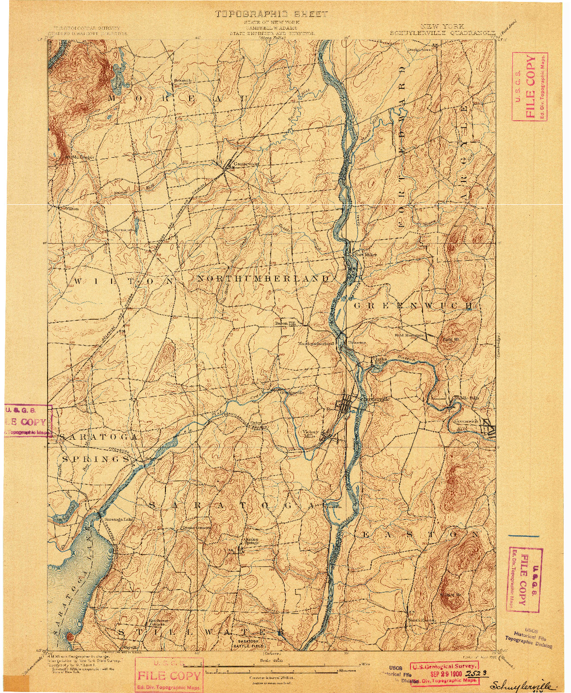 USGS 1:62500-SCALE QUADRANGLE FOR SCHUYLERVILLE, NY 1900