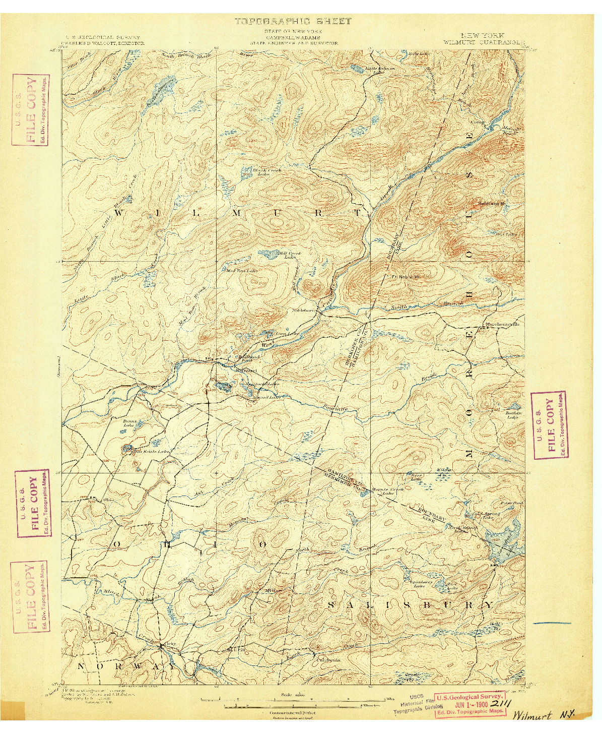 USGS 1:62500-SCALE QUADRANGLE FOR WILMURT, NY 1900