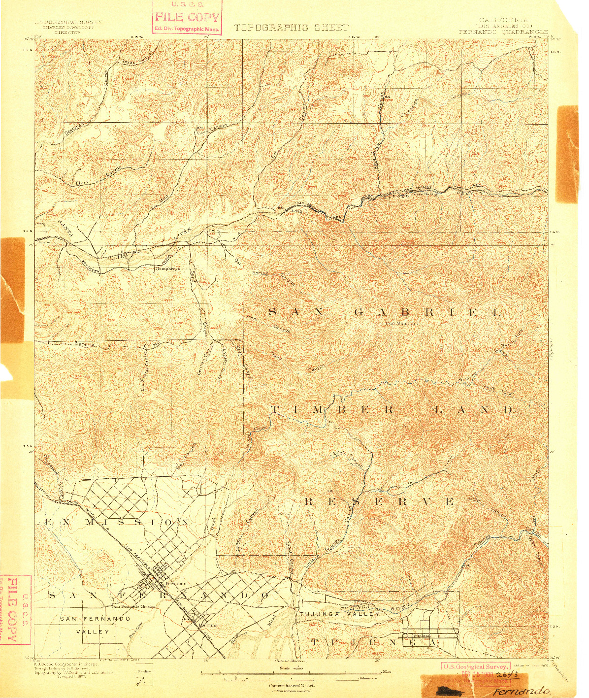 USGS 1:62500-SCALE QUADRANGLE FOR FERNANDO, CA 1900