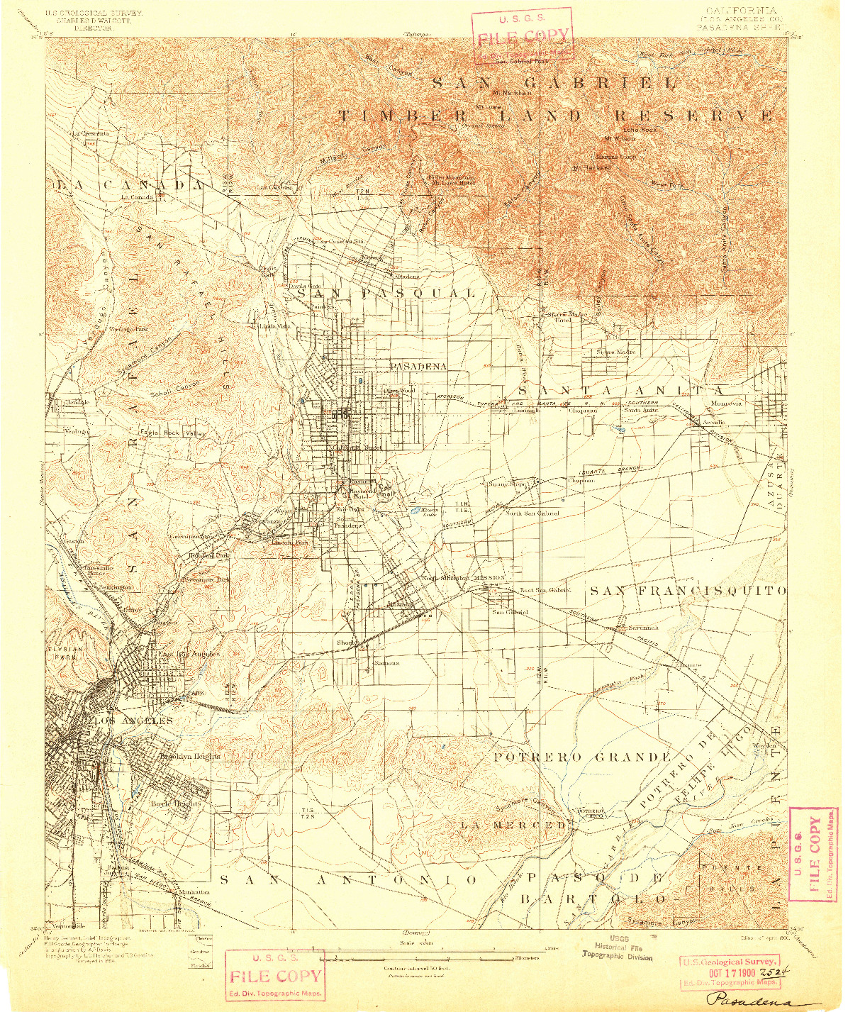 USGS 1:62500-SCALE QUADRANGLE FOR PASADENA, CA 1900