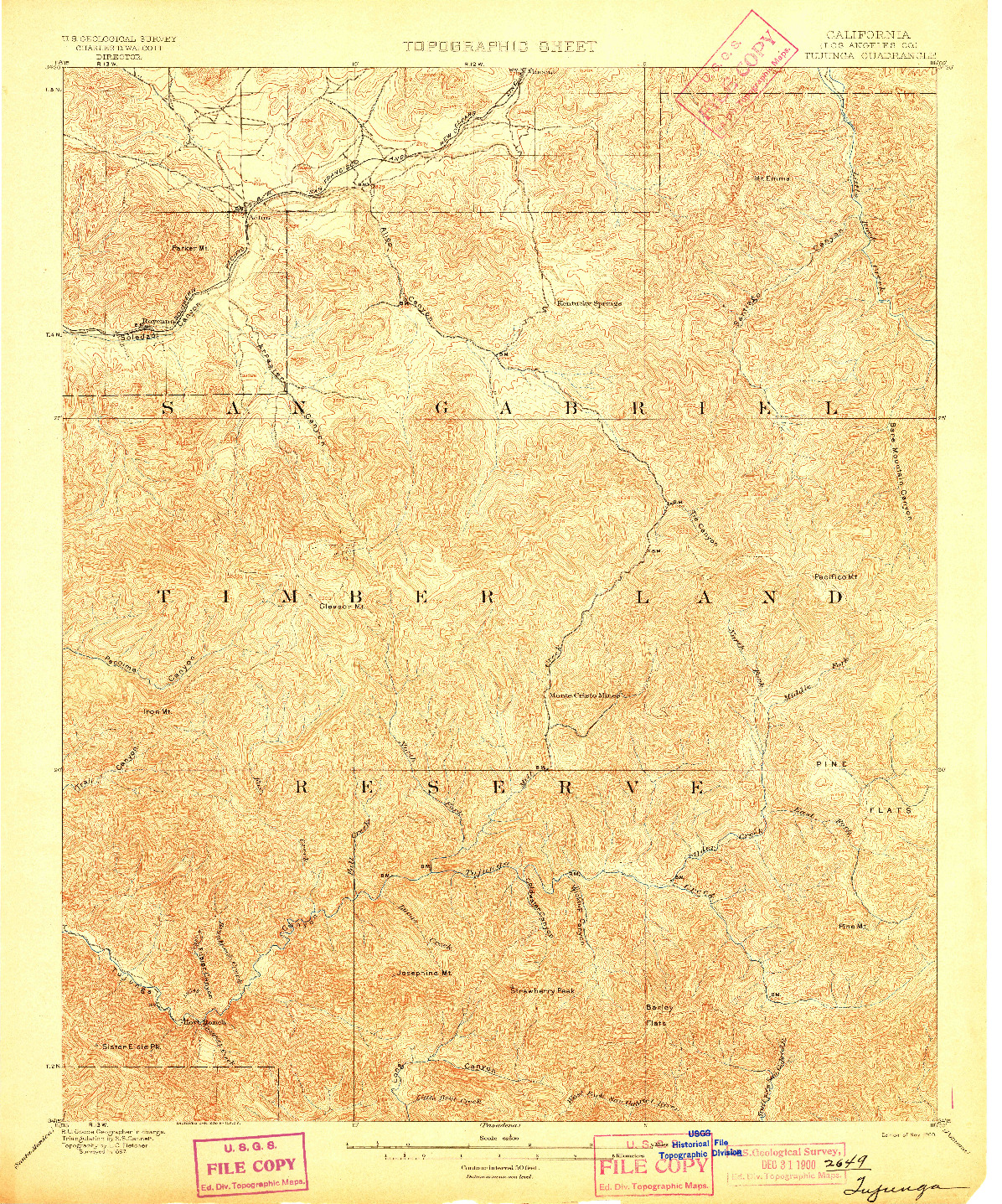 USGS 1:62500-SCALE QUADRANGLE FOR TUJUNGA, CA 1900