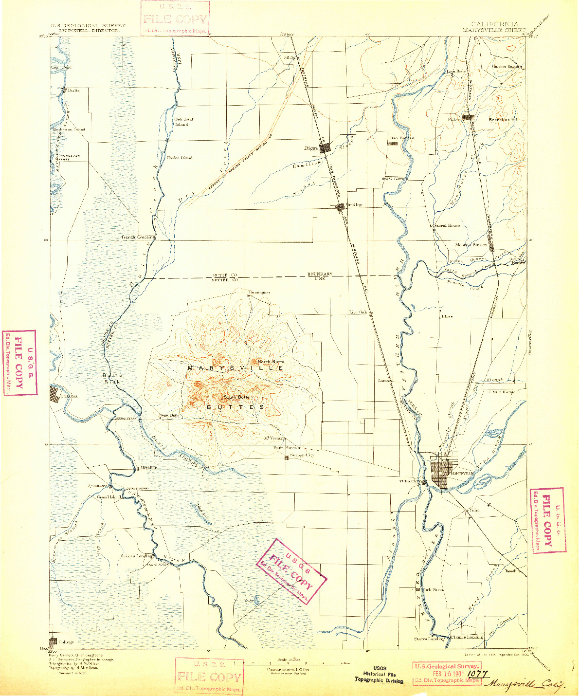 USGS 1:125000-SCALE QUADRANGLE FOR MARYSVILLE, CA 1895