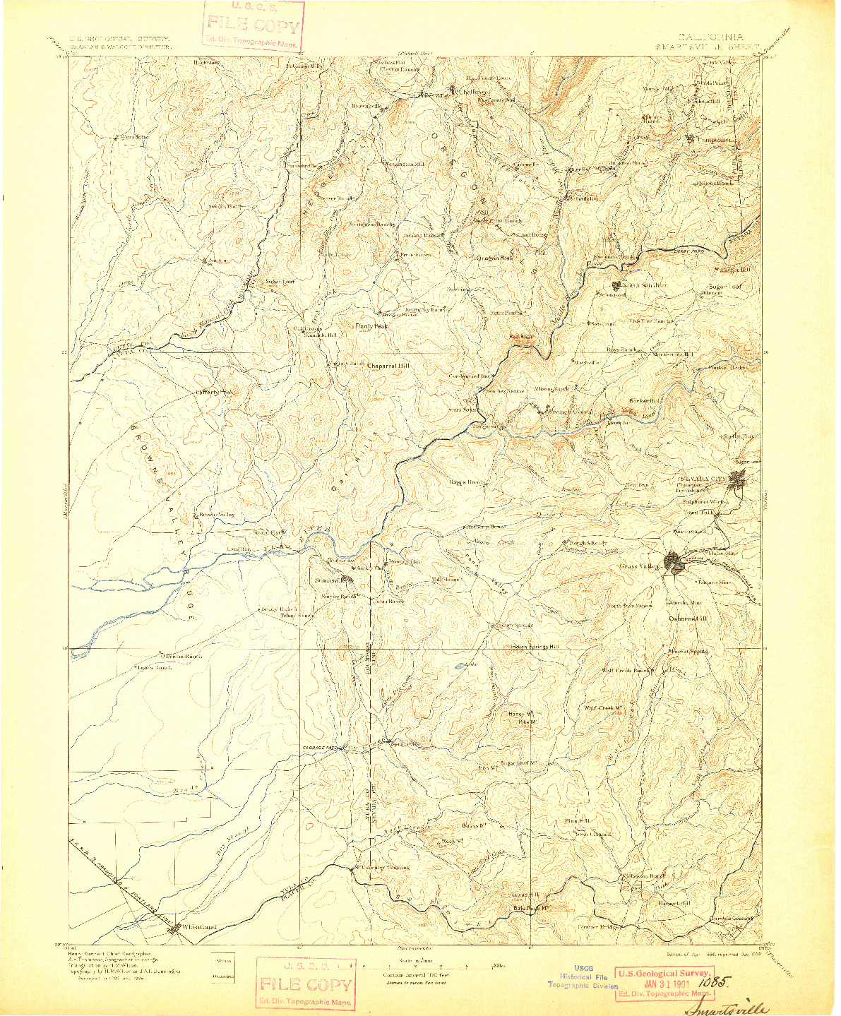 USGS 1:125000-SCALE QUADRANGLE FOR SMARTSVILLE, CA 1895