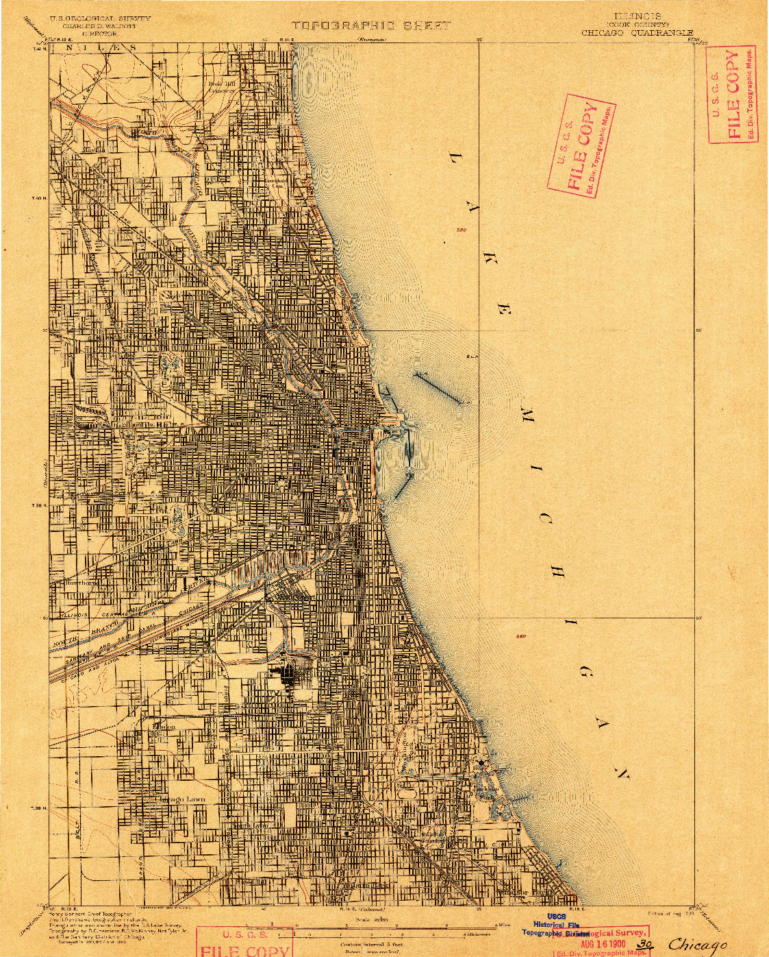 USGS 1:62500-SCALE QUADRANGLE FOR CHICAGO, IL 1900