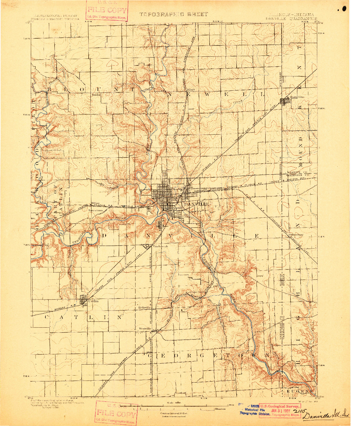 USGS 1:62500-SCALE QUADRANGLE FOR DANVILLE, IL 1900