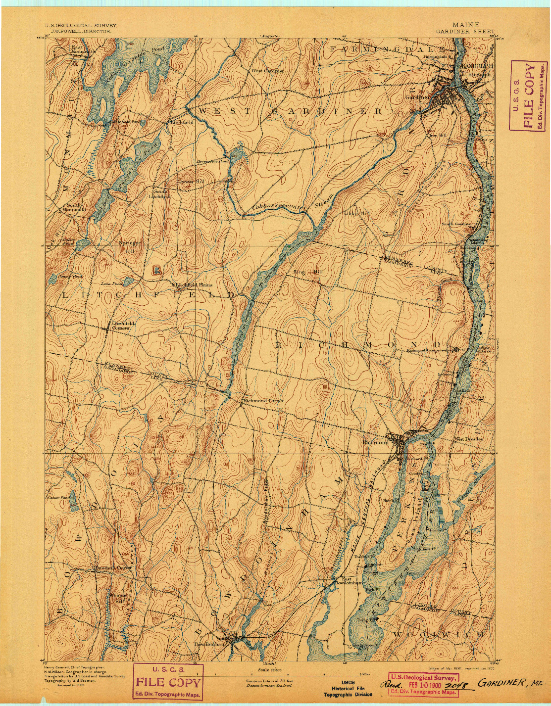 USGS 1:62500-SCALE QUADRANGLE FOR GARDINER, ME 1892