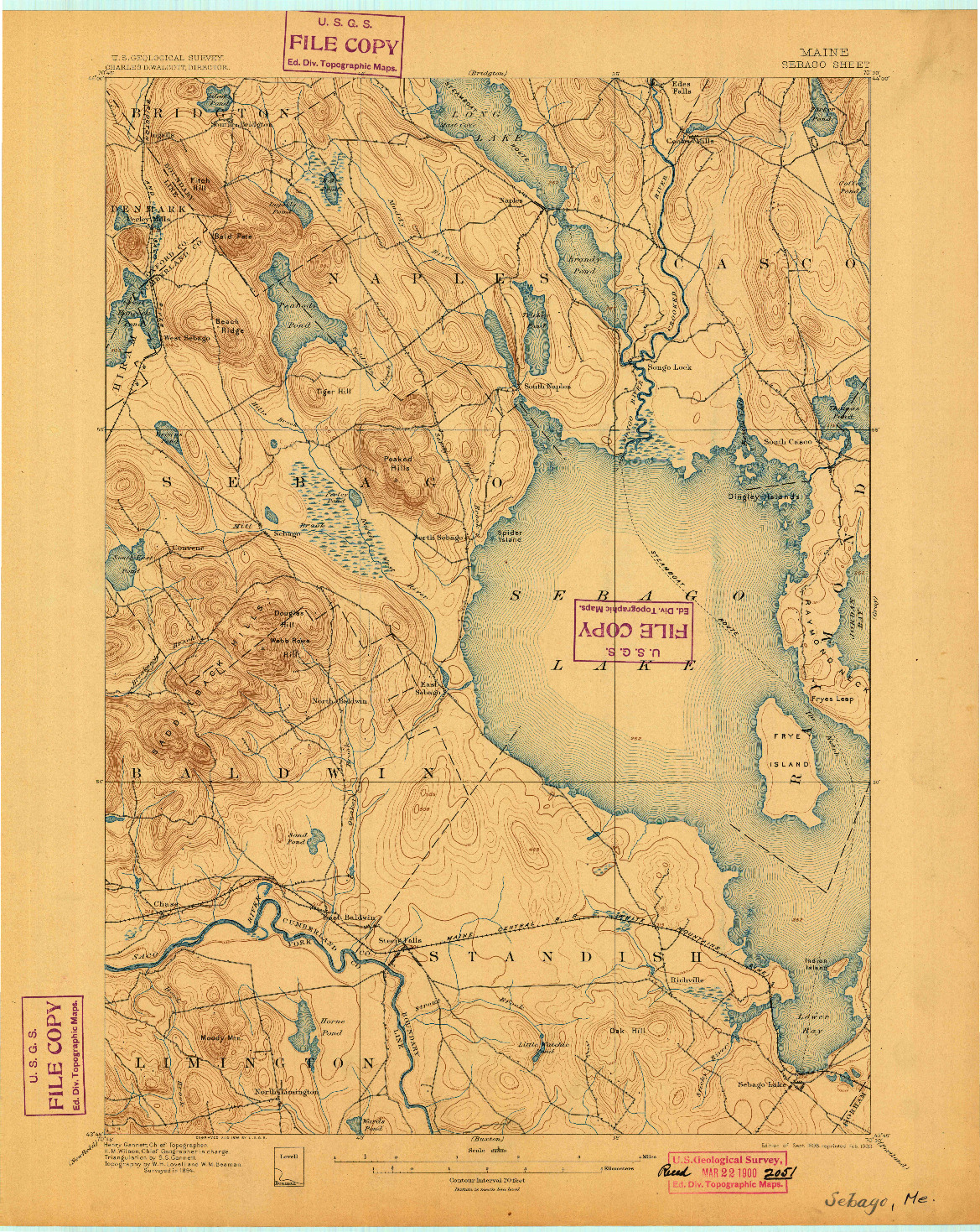 USGS 1:62500-SCALE QUADRANGLE FOR SEBAGO, ME 1896