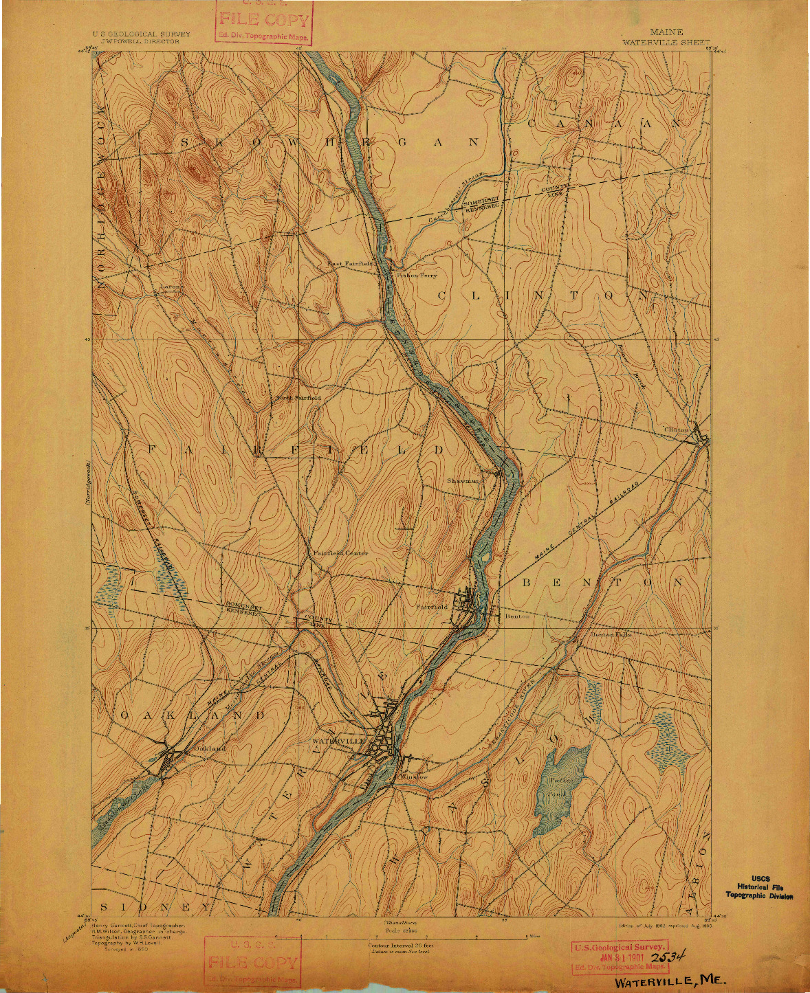 USGS 1:62500-SCALE QUADRANGLE FOR WATERVILLE, ME 1892