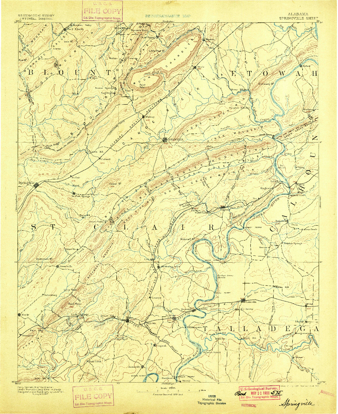 USGS 1:125000-SCALE QUADRANGLE FOR SPRINGVILLE, AL 1892