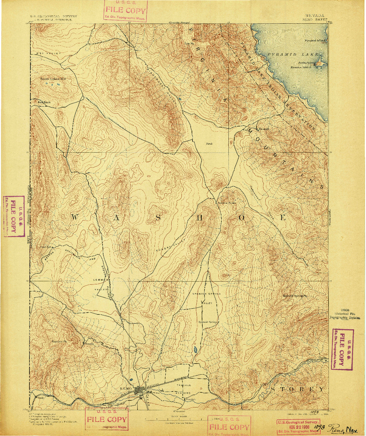 USGS 1:125000-SCALE QUADRANGLE FOR RENO, NV 1893